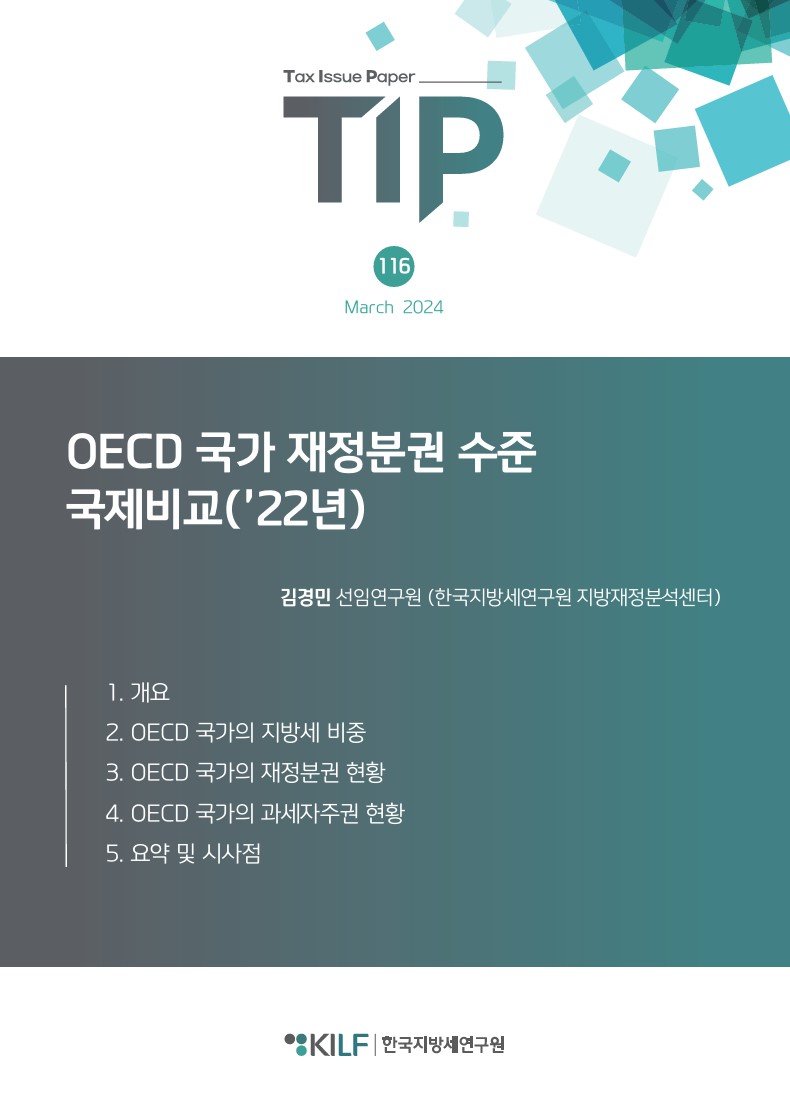 OECD 국가 재정분권 수준 국제비교('22년)